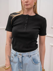 T shirt serafino nera a mezza manica - Tensione In