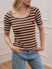 T shirt rigata avorio e moro cuore bouclé - Vicolo