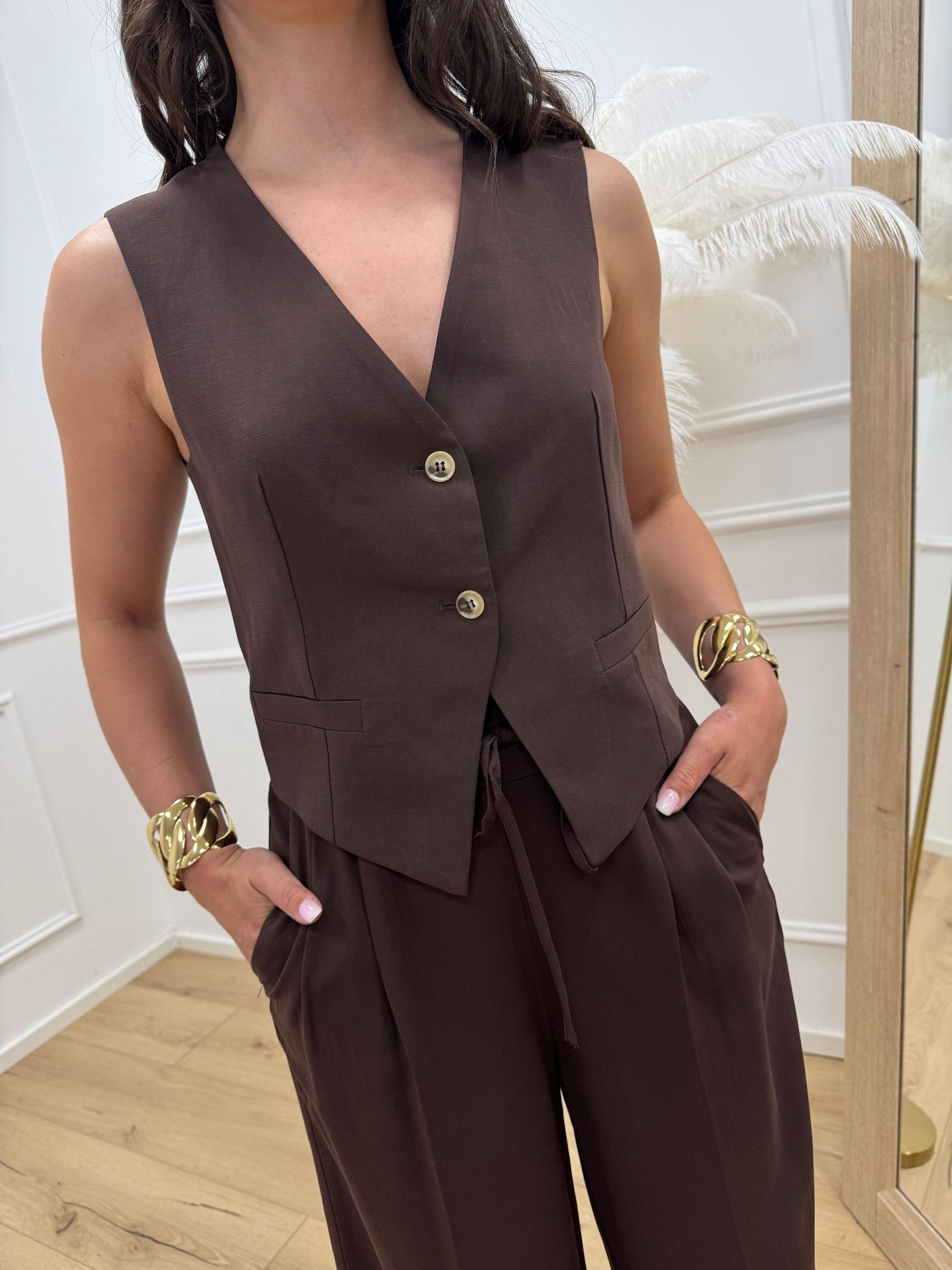 Gilet moro misto lino con arriccio sul retro - Vicolo