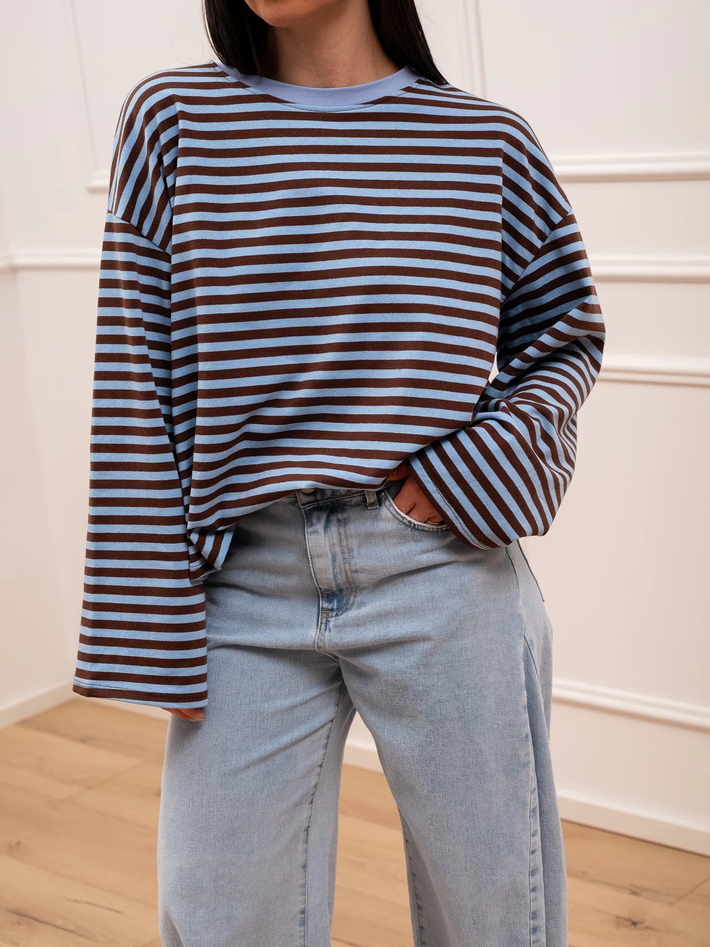 T shirt Stripe celeste e moro - Crispy