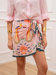 Gonna pareo mini Pappagalli all over rosa e verde - HaveOne
