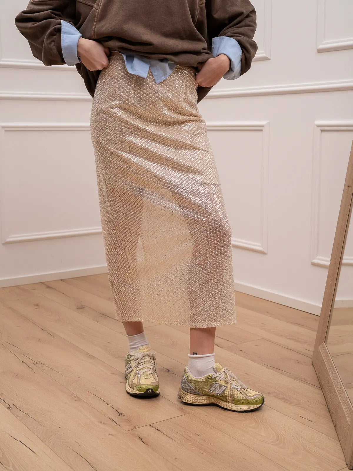 Gonna nude con ricami e paillettes - HaveOne