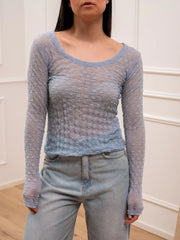 Maglia in pizzo celeste scollo rotondo - You Decide