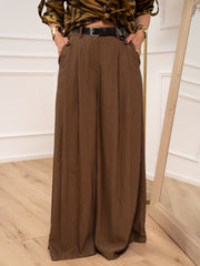 Pantaloni palazzo cioccolato viscosa stropicciata - HaveOne