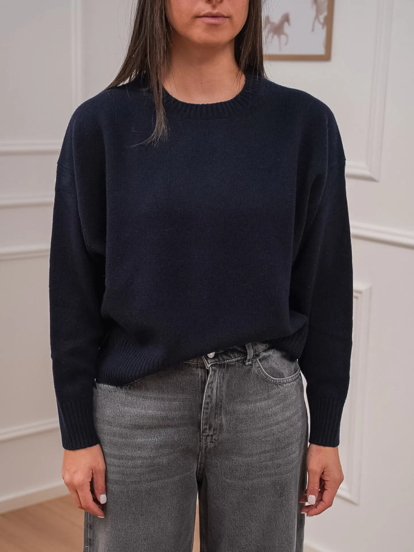Maglia girocollo blu in 100% lana - Tensione In