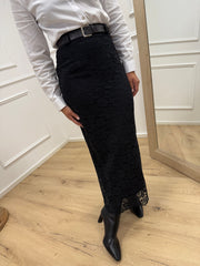 Gonna in pizzo nera con cintura - HaveOne