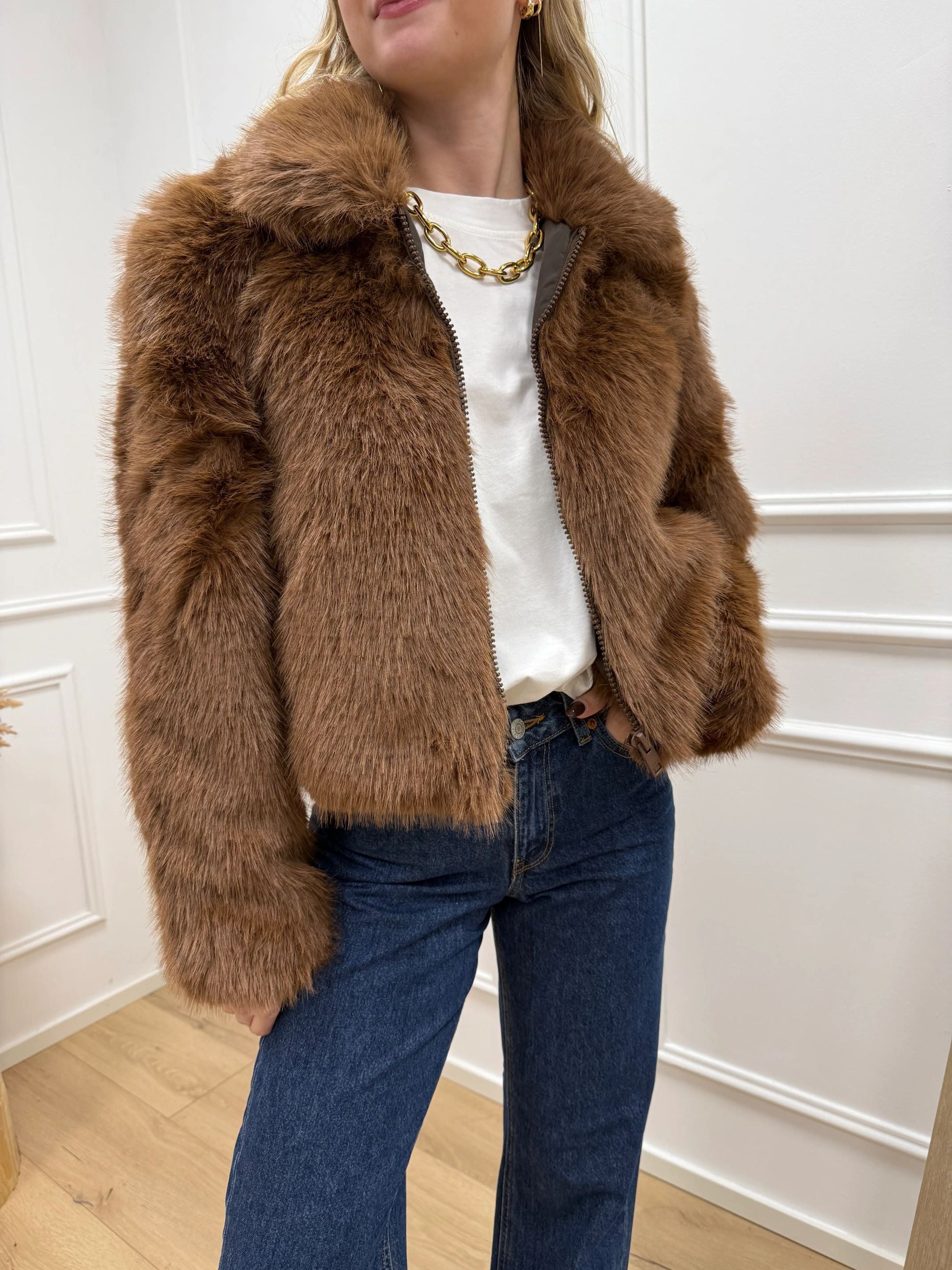 Pelliccia Tania crop mou con zip - JJXX