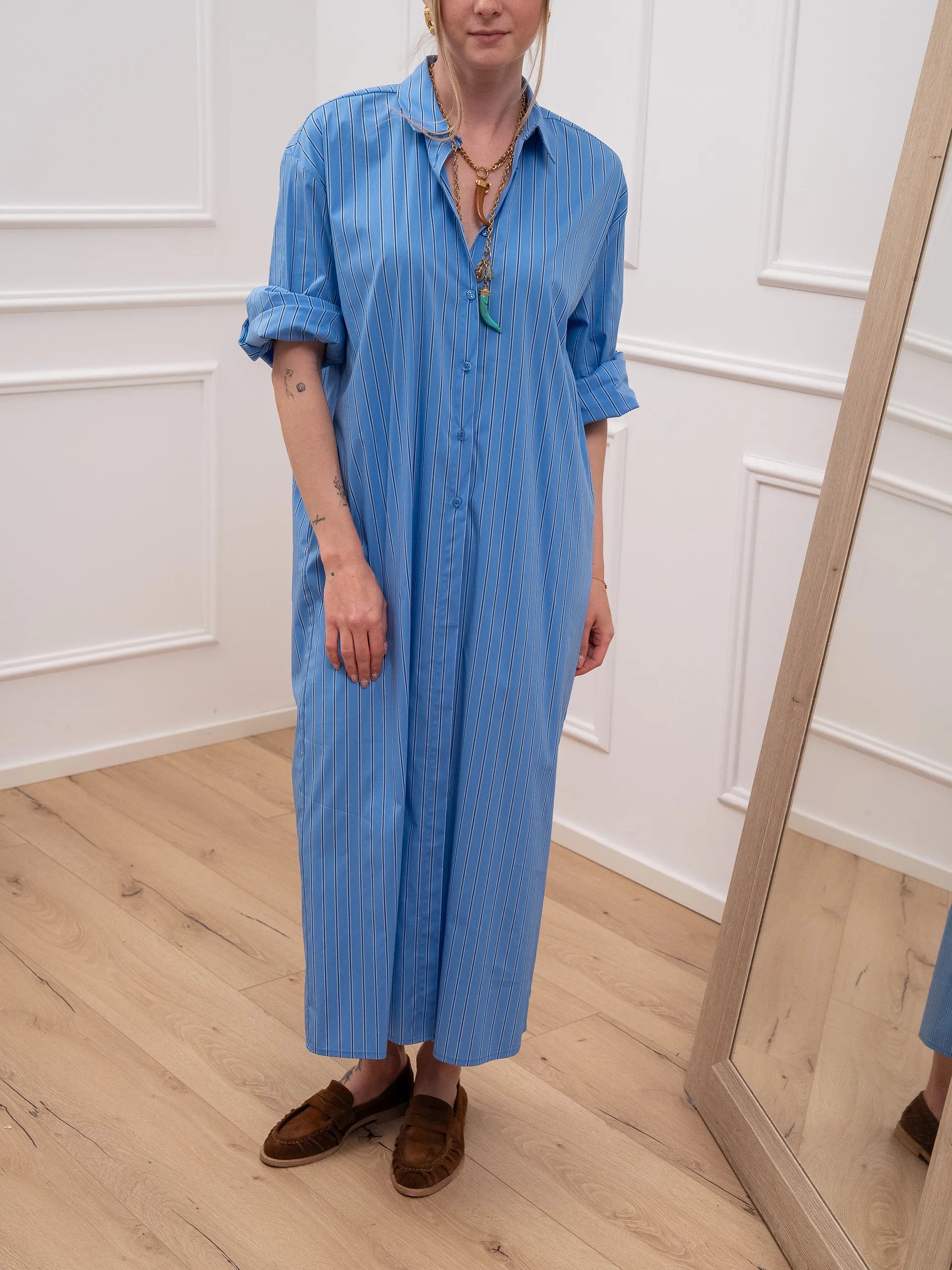 Vestito chemisier rigato sky lungo - SoAllure