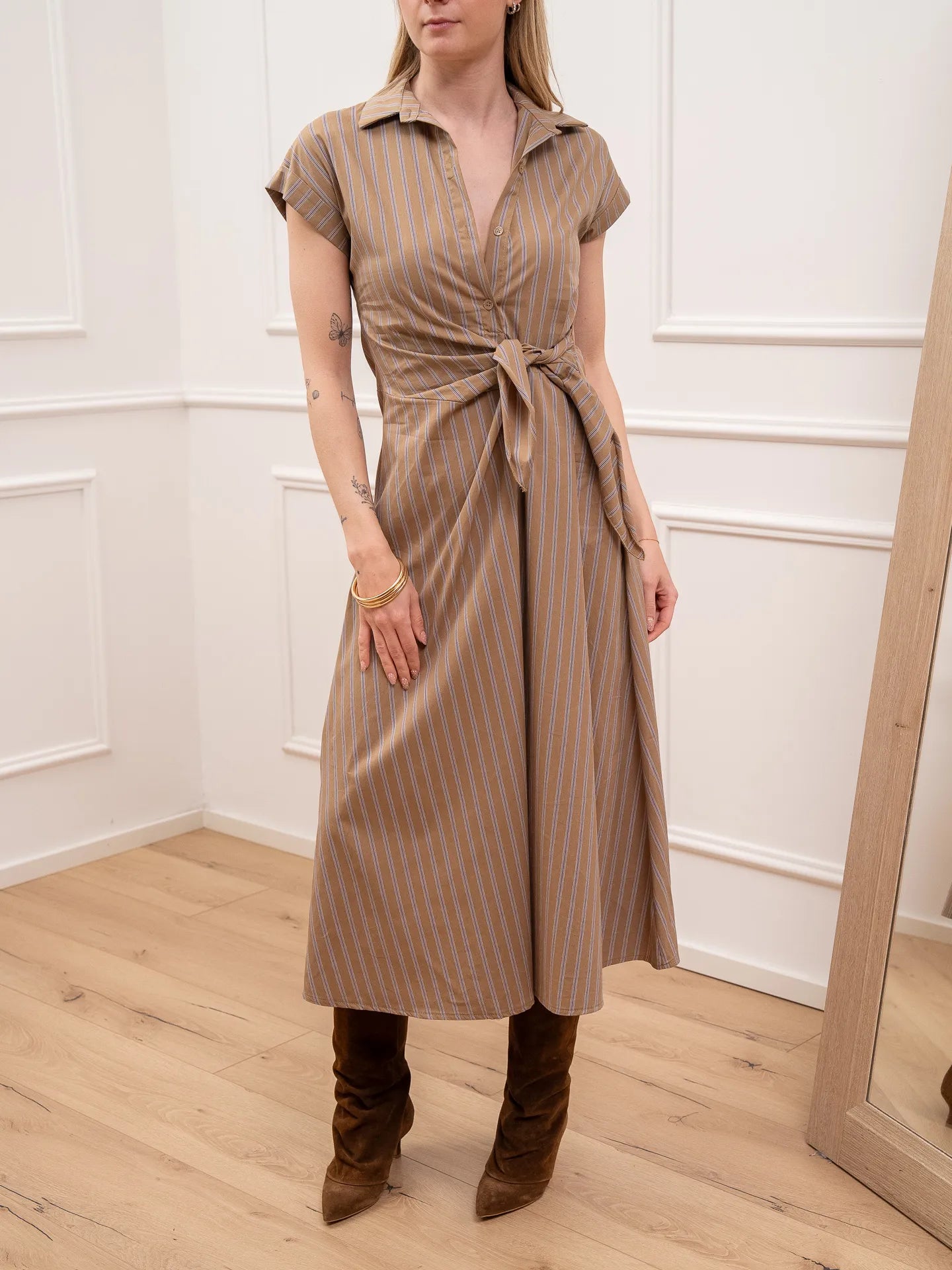 Vestito cammello e viola con nodo - HaveOne