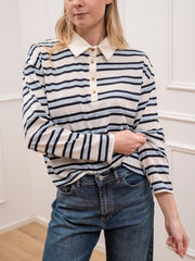 Maglia polo over rigata blu, celeste e bianco - HaveOne