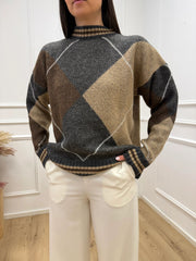 Maglia rombi grigio, moro, camel, panna - HaveOne