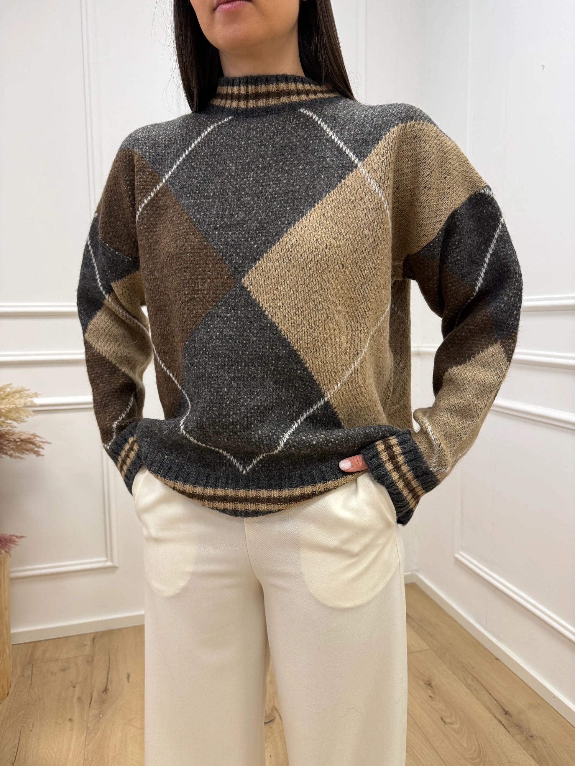 Maglia rombi grigio, moro, camel, panna - HaveOne