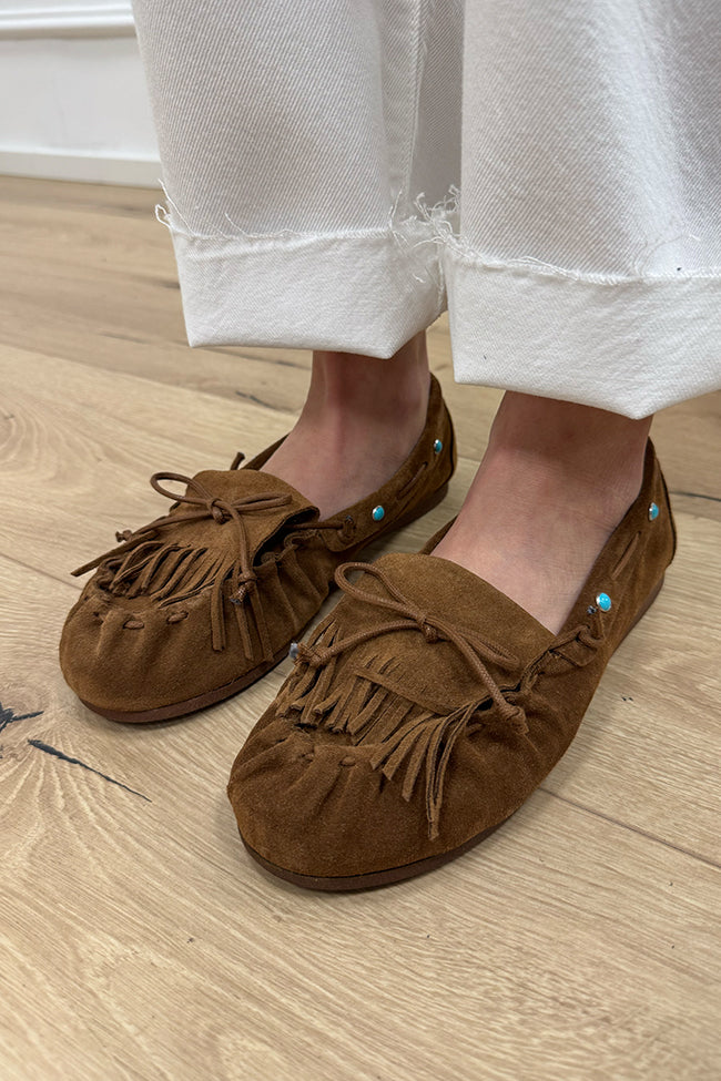Scarpe scamosciate cuoio pietre turchesi - Ovyè