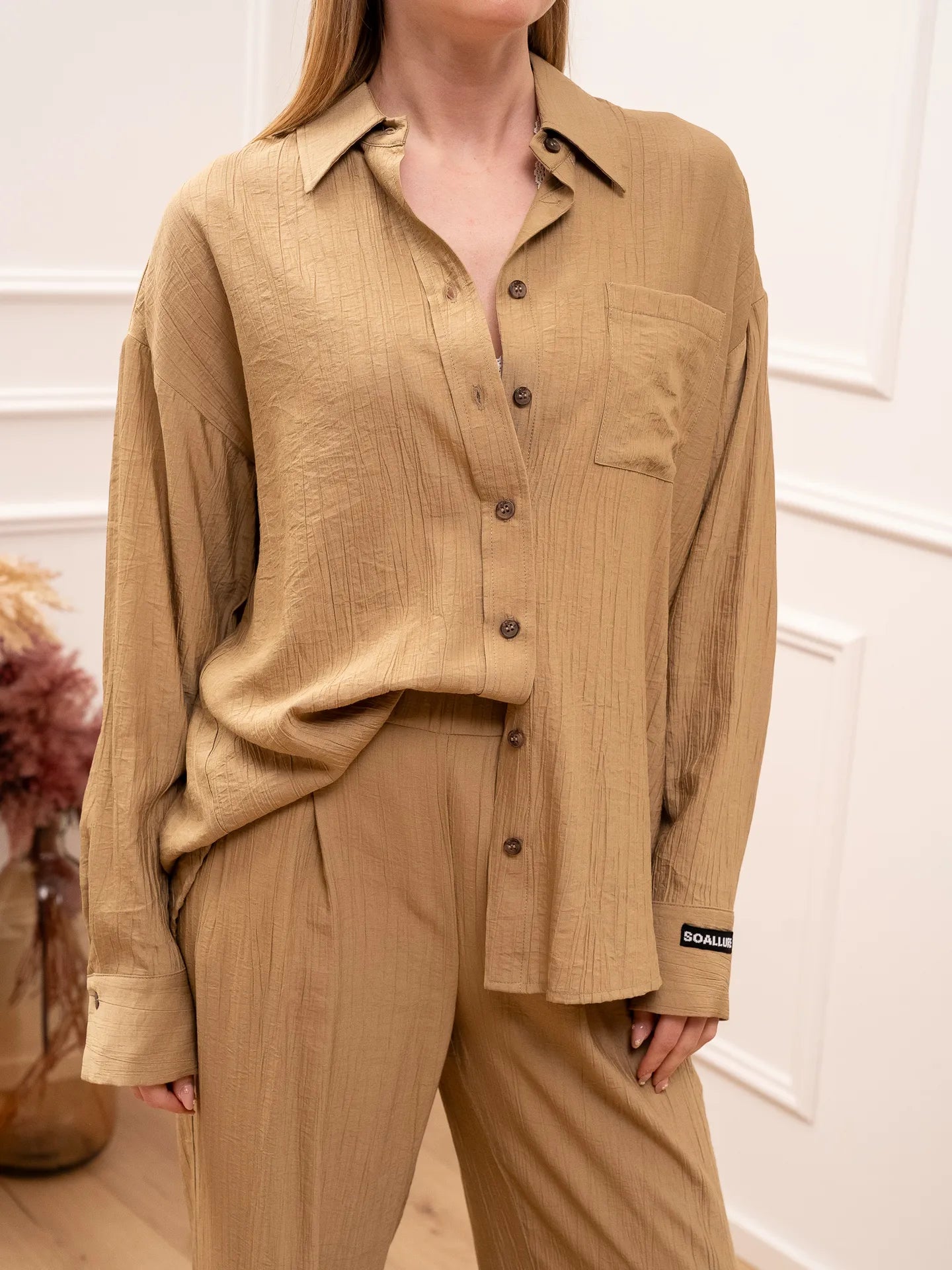 Camicia sabbia fit maschile in viscosa crash - SoAllure