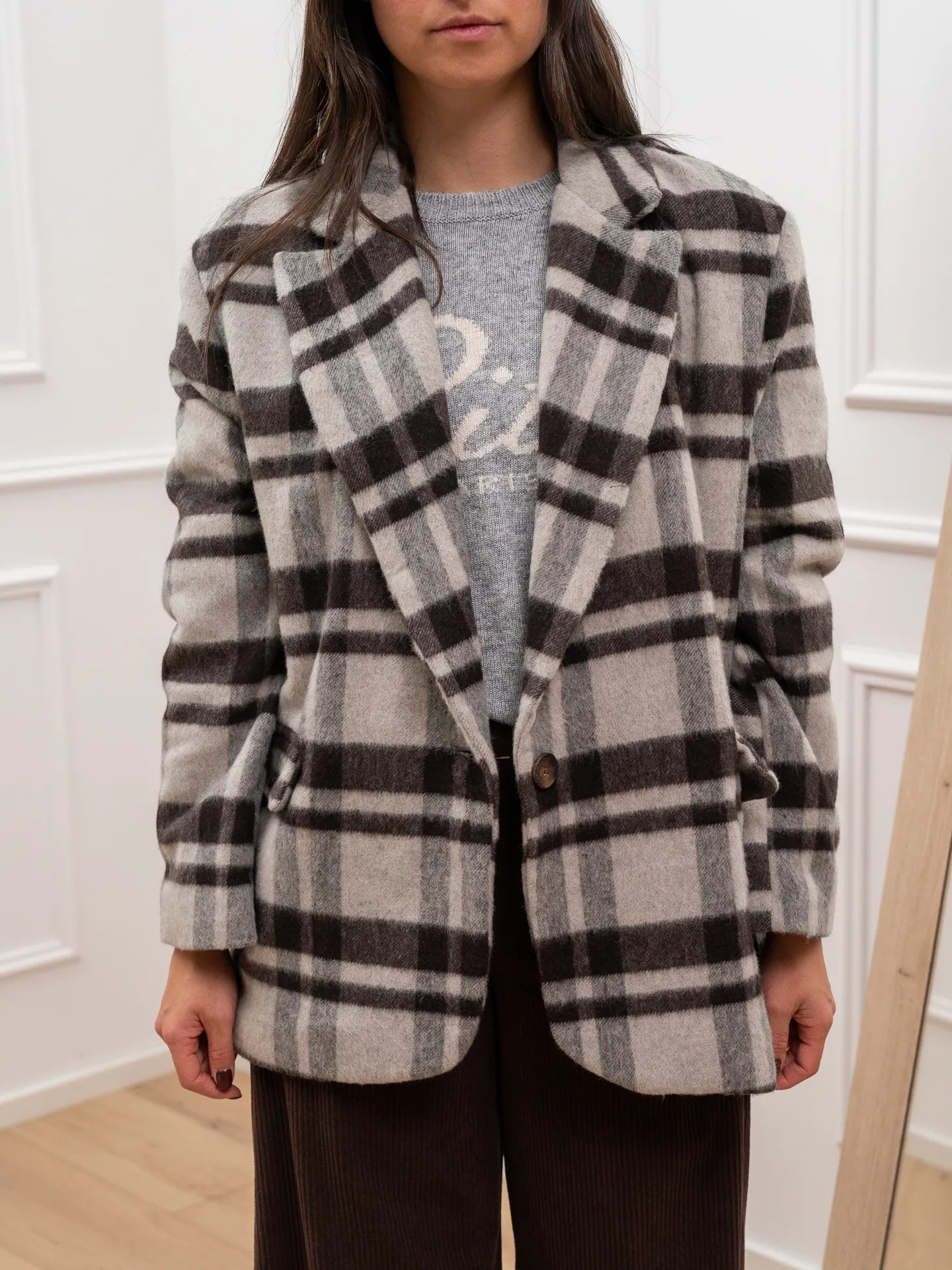 Giacca check grigio e moro in panno di lana - HaveOne
