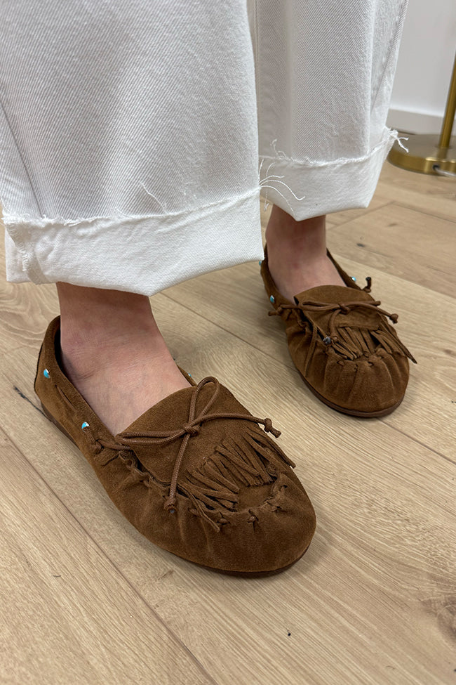 Scarpe scamosciate cuoio pietre turchesi - Ovyè