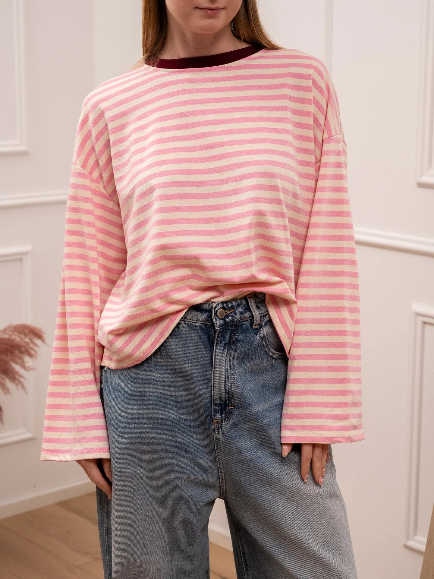T shirt Stripe panna e rosa - Crispy