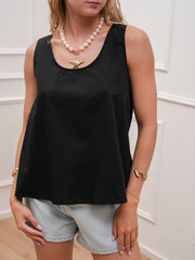 Top Ribbon nero in cotone con fiocco - Vicolo