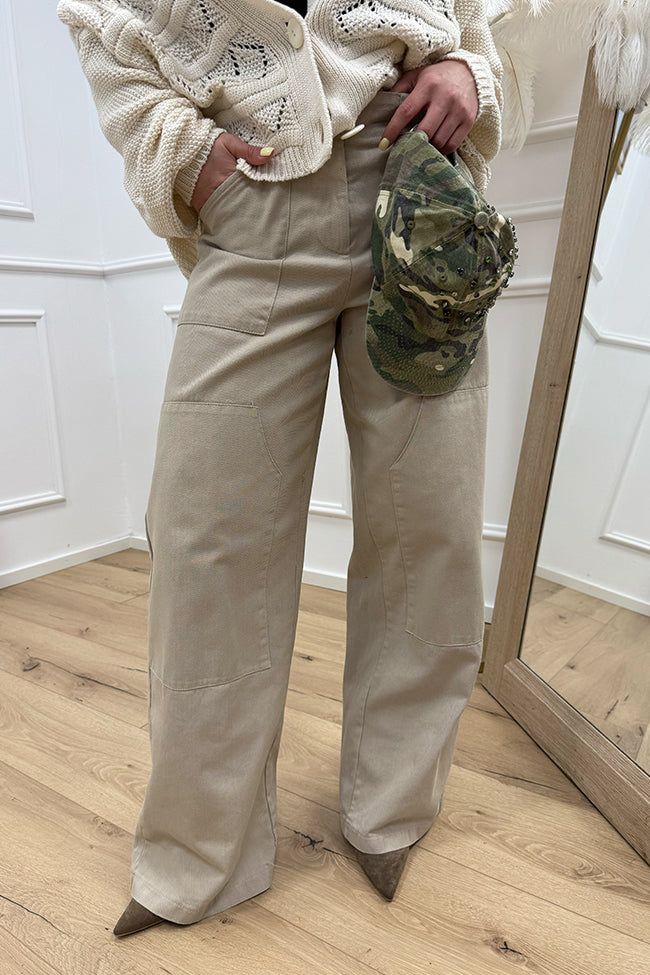 Pantaloni carpenter beige in drill di cotone - HaveOne