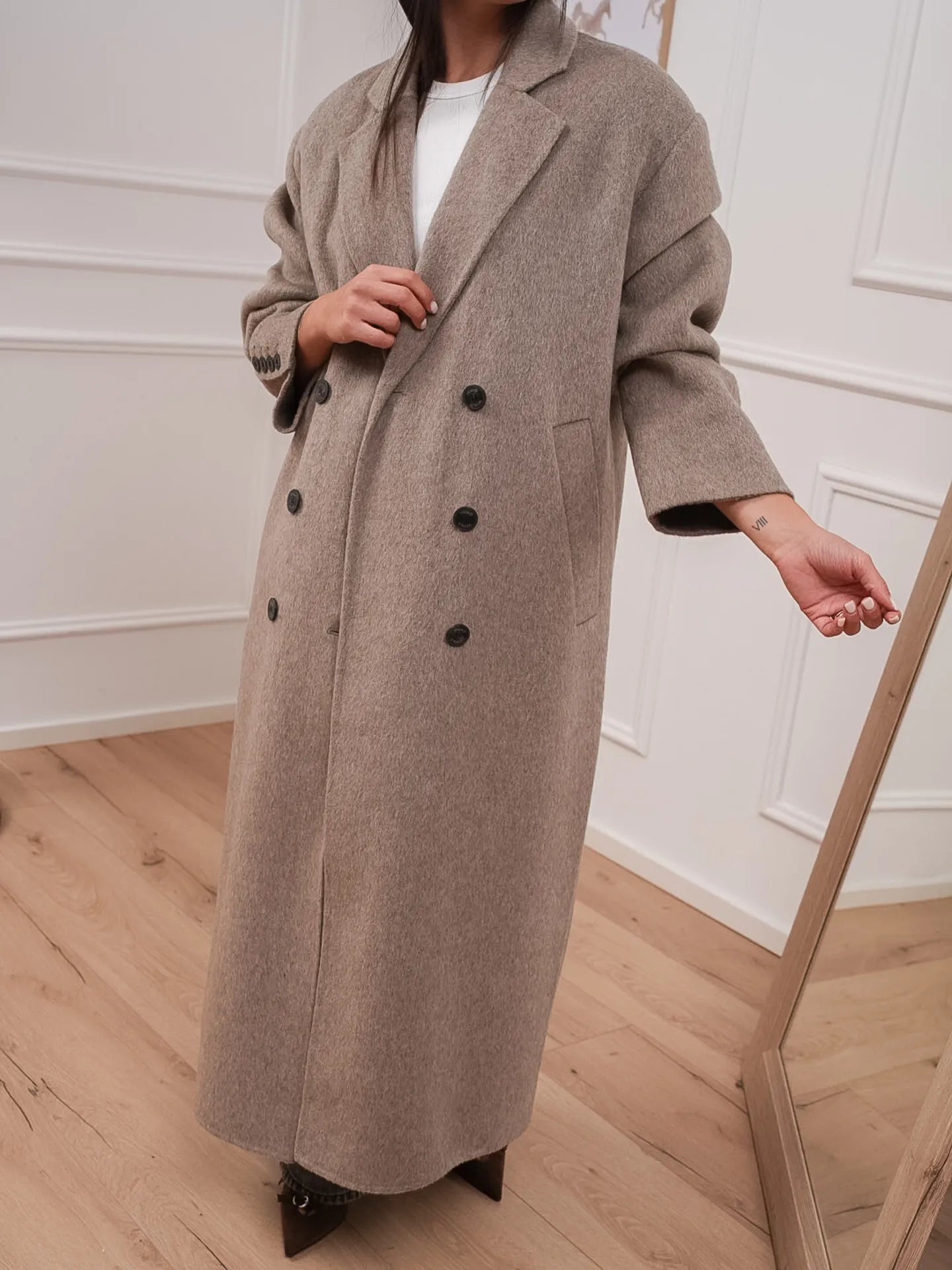 Cappotto lungo visone mélange doppiopetto - Vicolo