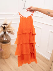 Vestito Selena arancio a balze in lyocell - Tensione In