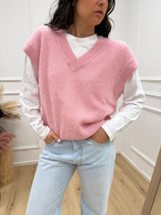 Gilet scollo a v rosa misto lana - HaveOne