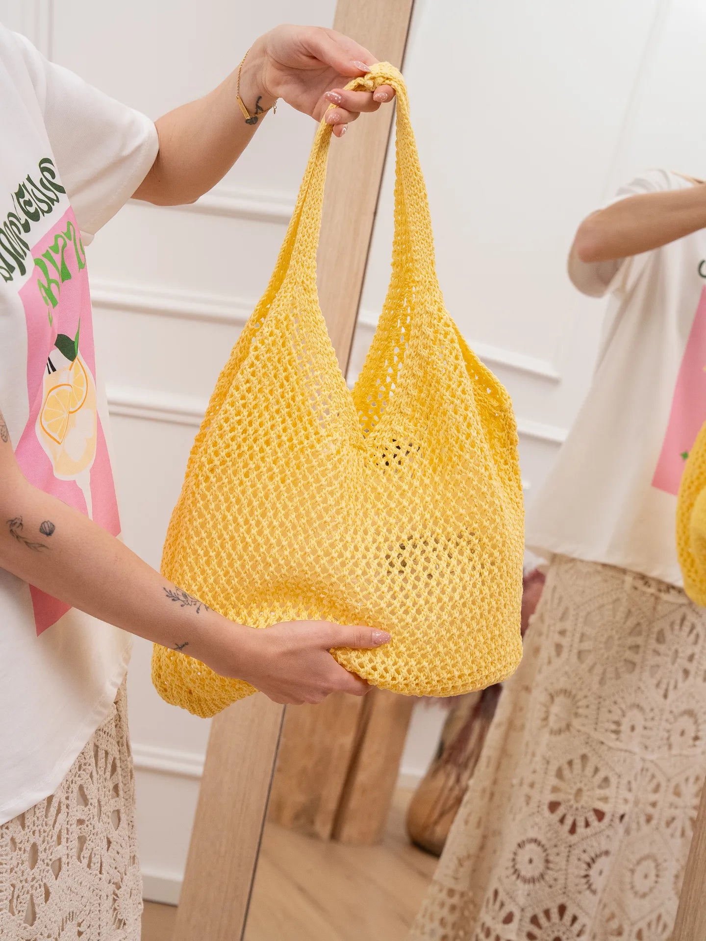 Borsa shopper crochet gialla - Calibro Shop