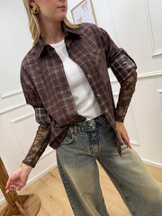Camicia check moro con manica in pizzo - Vicolo