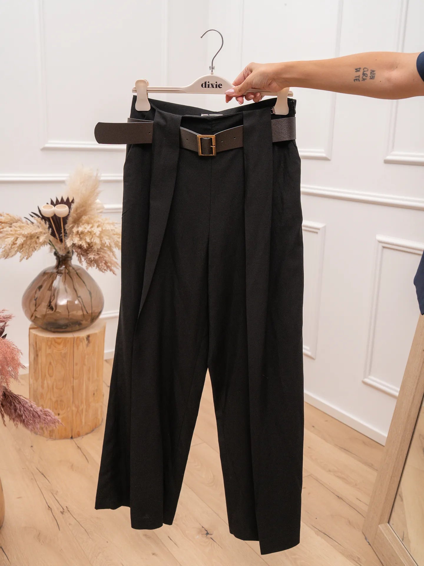 Pantaloni Grace neri misto lino - Dixie