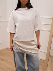 T shirt bianca con raso e pizzo sul fondo - Vicolo