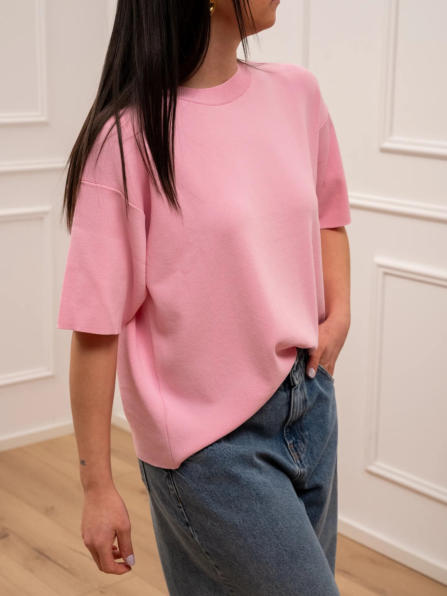 T shirt in tricot rosa a scatoletta - Vicolo