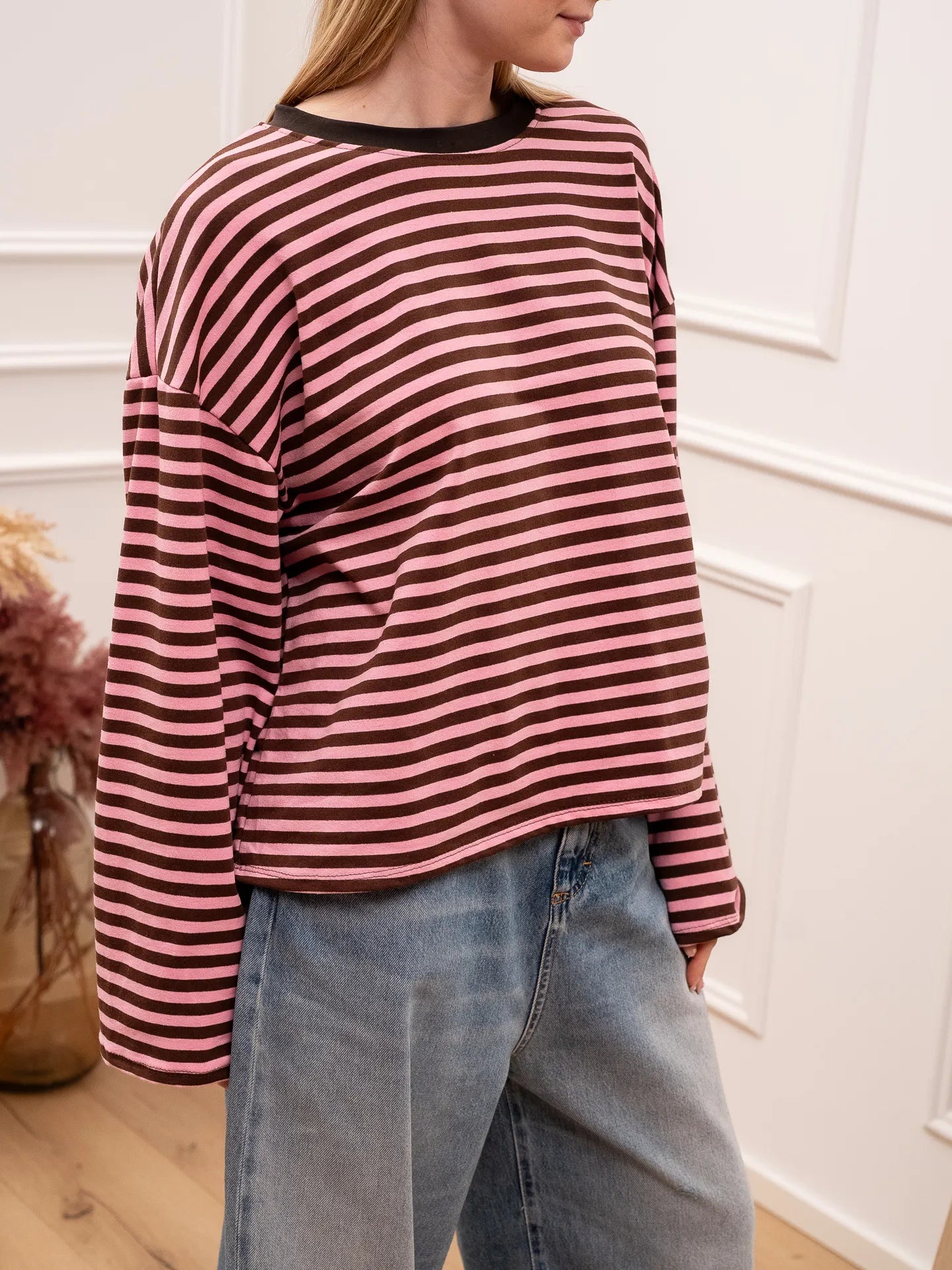 T shirt Stripe rosa e cioccolato - Crispy