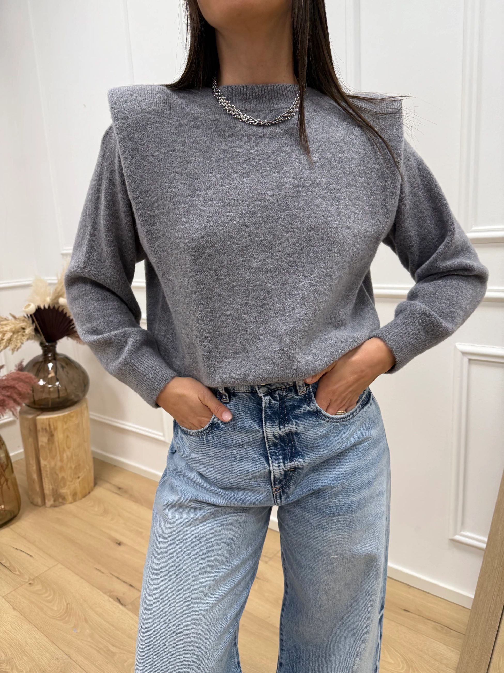 Maglia baby alpaca grigia con spalle imbottite - Dixie