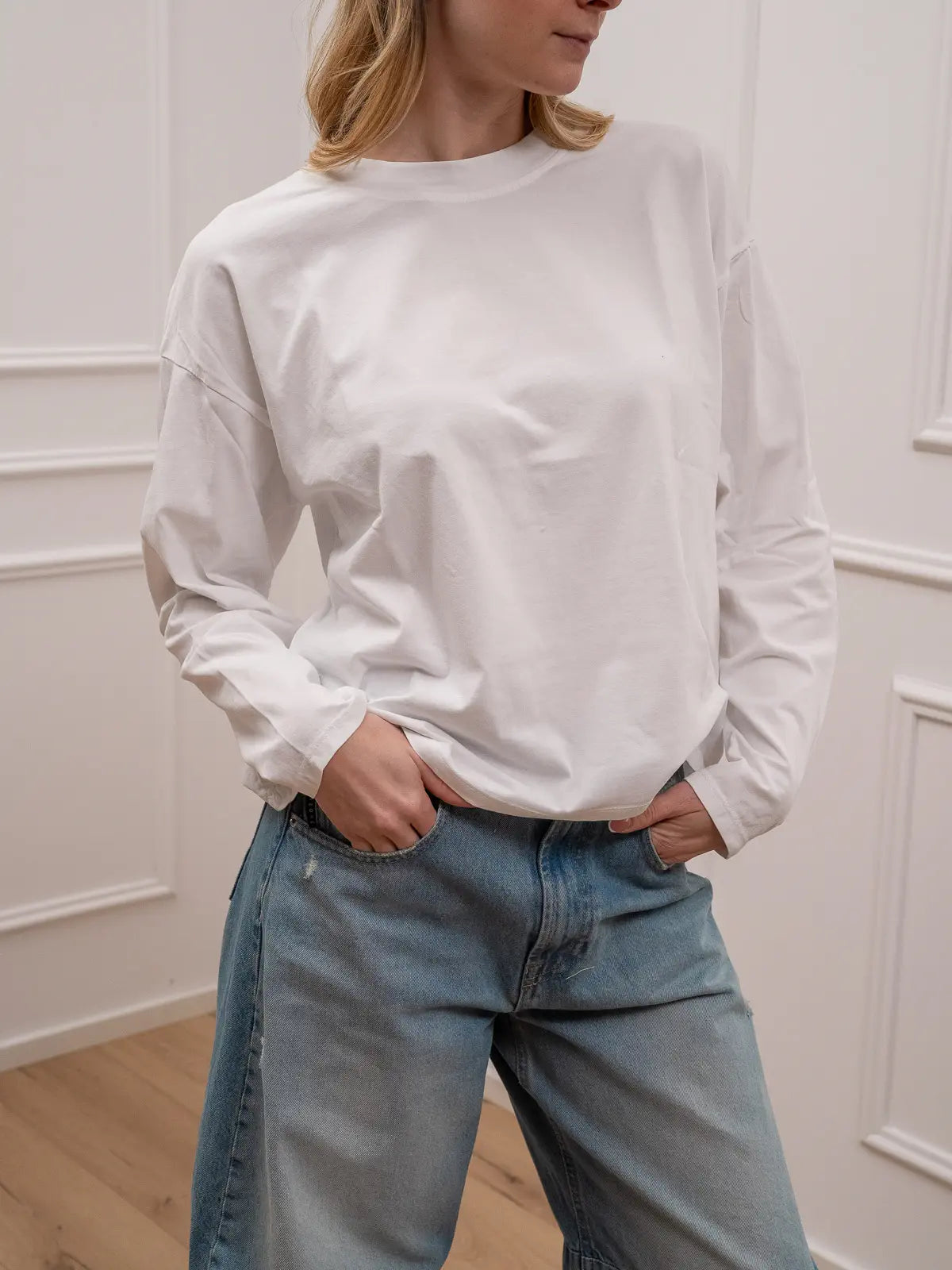 T shirt bianca girocollo a manica lunga - HaveOne