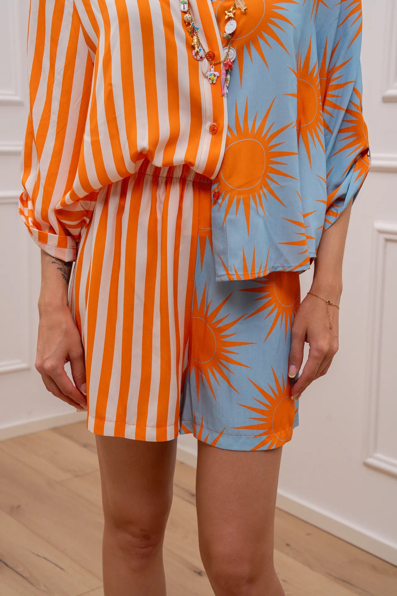 Shorts Patchwork Sun celeste, arancio - HaveOne