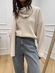 Maglia scollo a v pasta con sciarpa - HaveOne