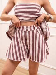 Shorts volant in denim cipria e malva - Tensione In