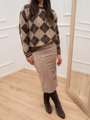 Longuette midi in paillettes rosa cipria - HaveOne