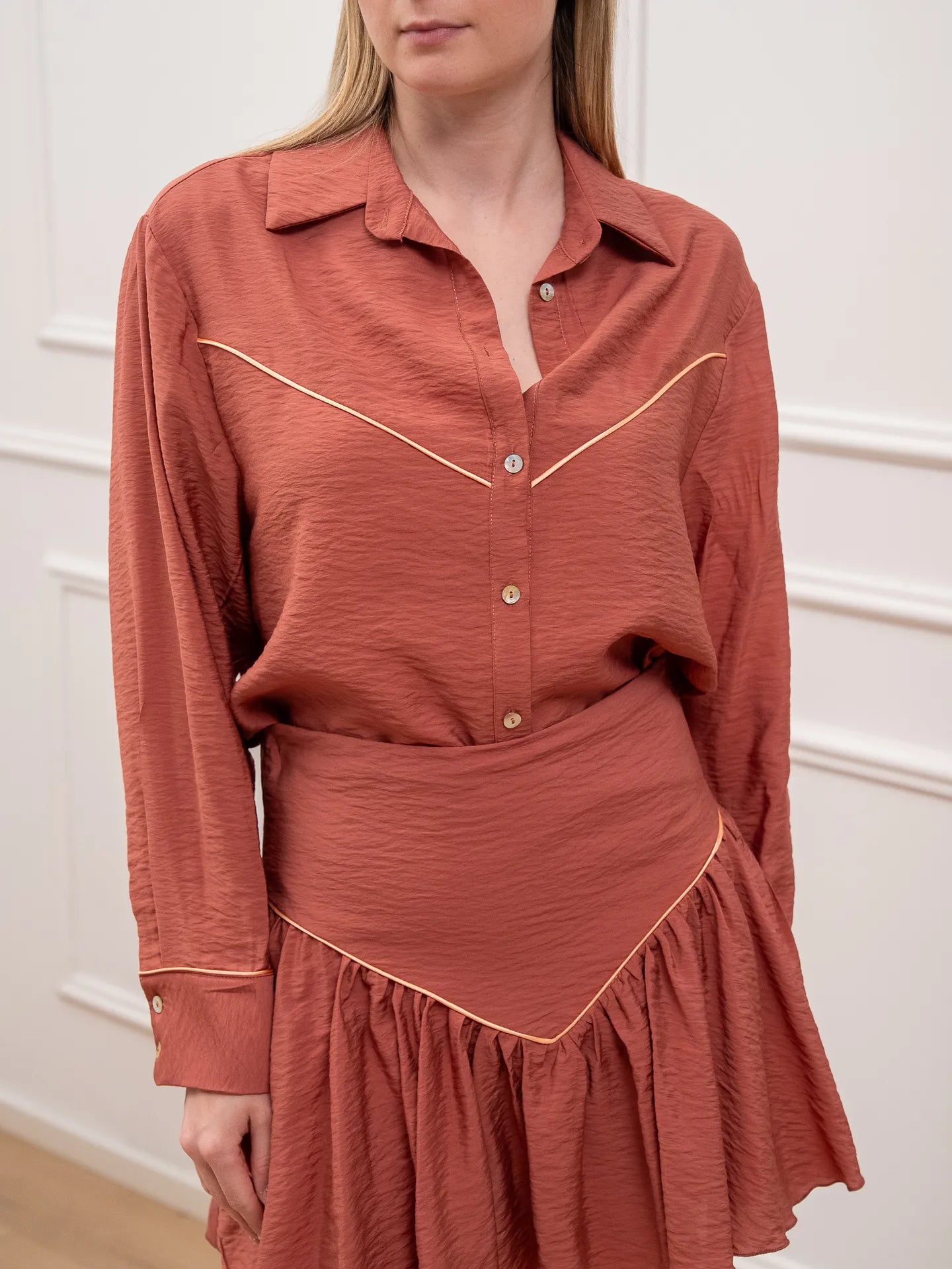 Camicia Shell blush con piping pesca - HaveOne