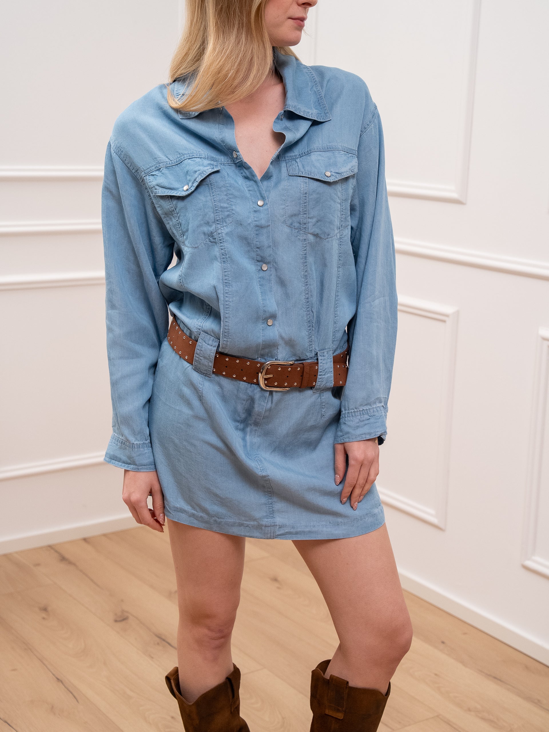 Vestito mini denim in lyocell con cintura - HaveOne