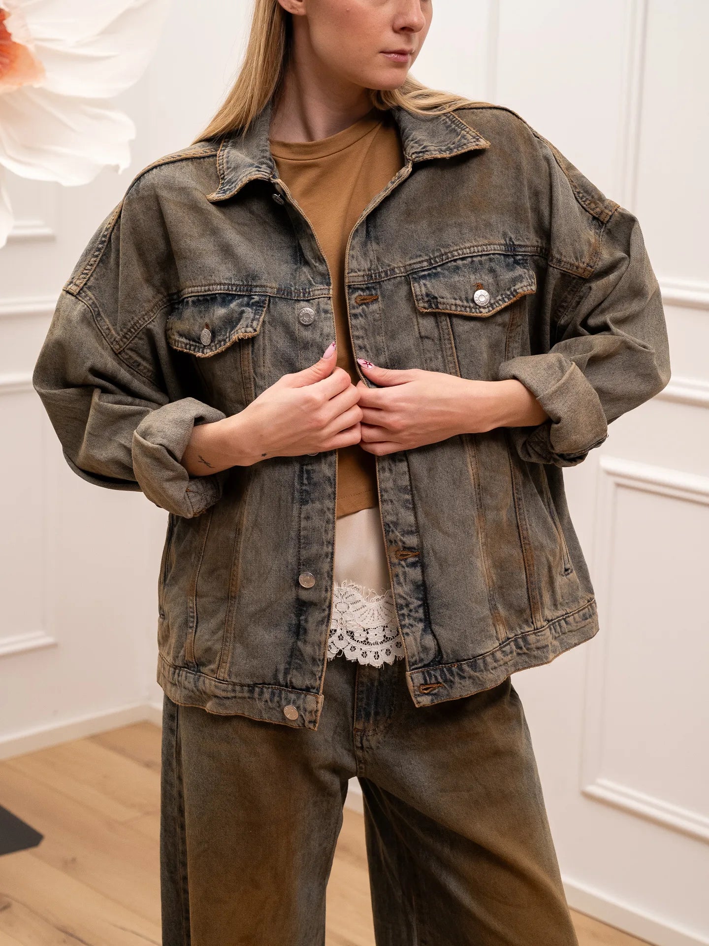 Giacchetto oversize in denim spennellato - HaveOne