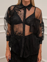 Camicia in pizzo e tencel nera - Vicolo