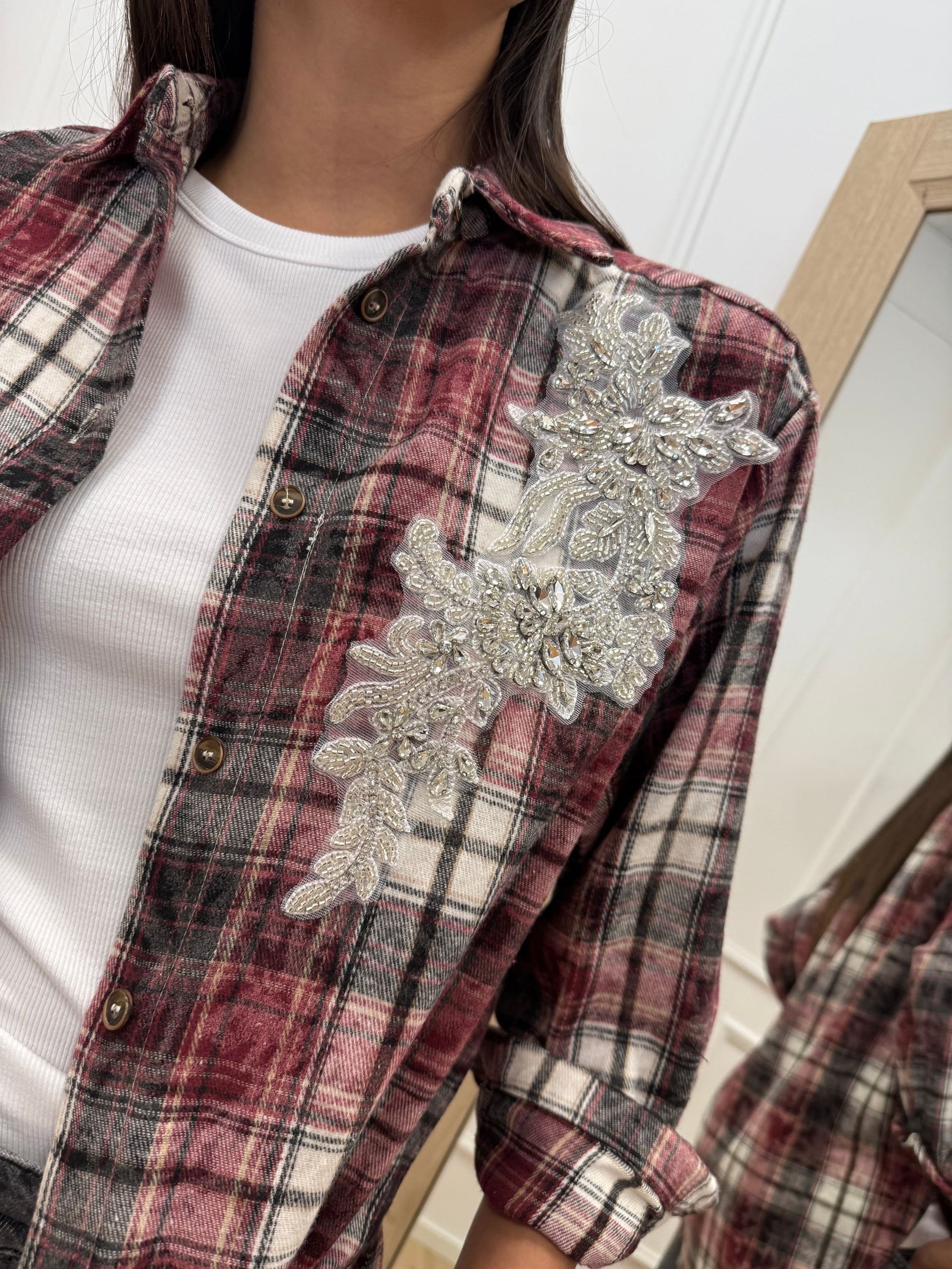 Camicia in flanella bordeaux patch gioiello - HaveOne