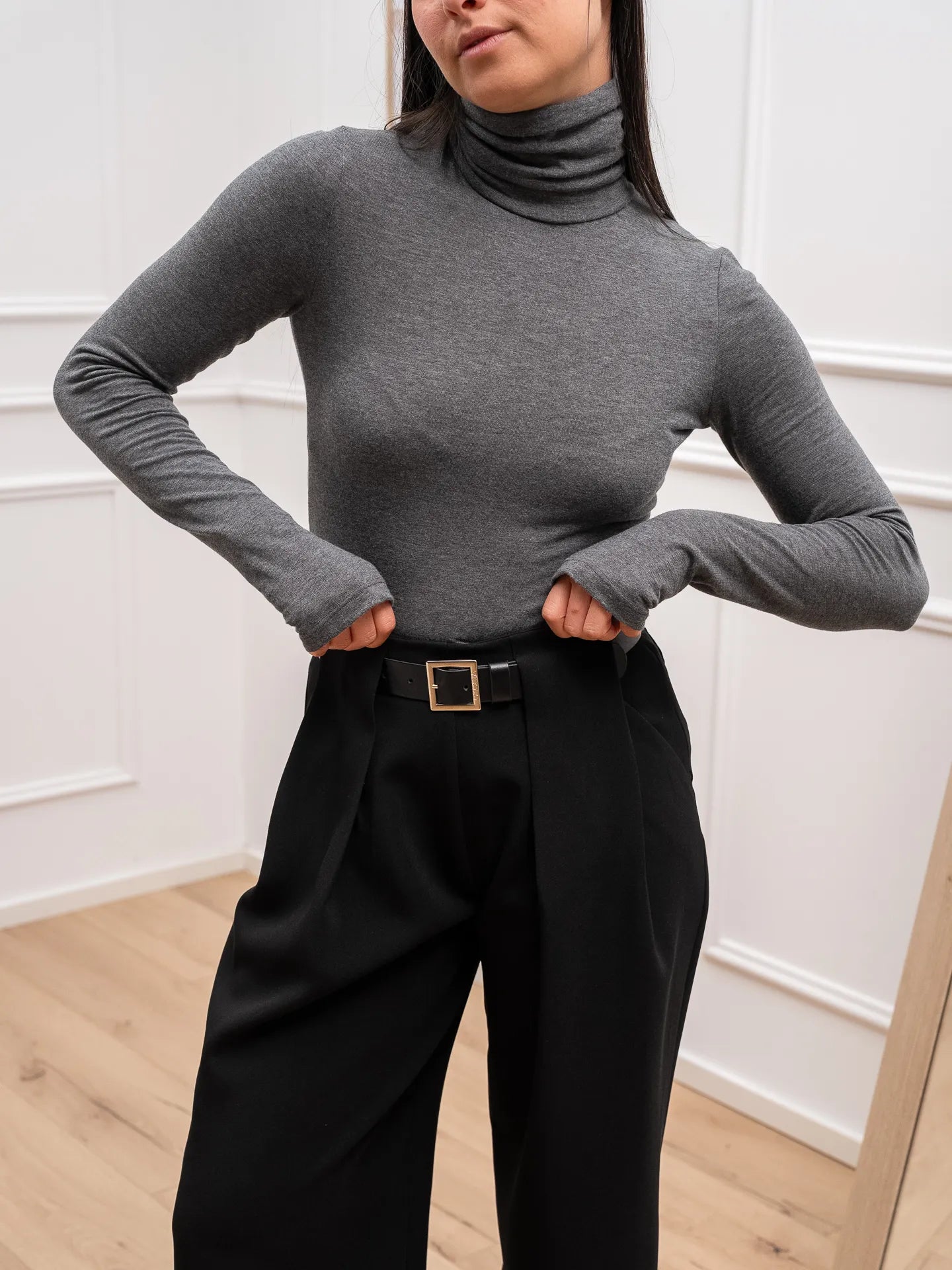 Dolcevita basic grigio con manicotti - Vicolo