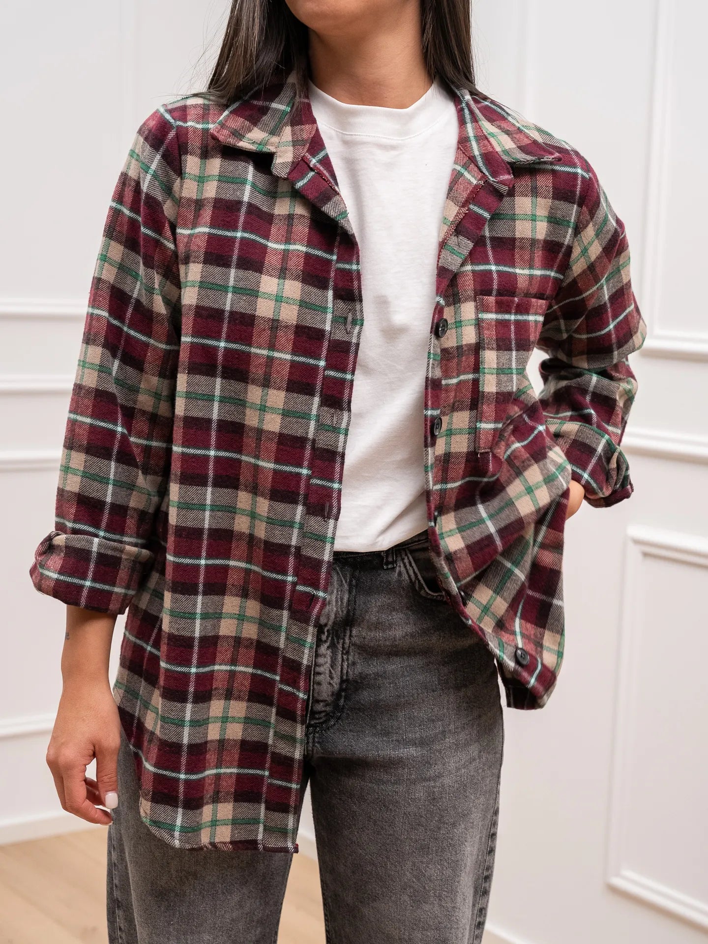 Camicia check bordeaux, sabbia in flanella - HaveOne