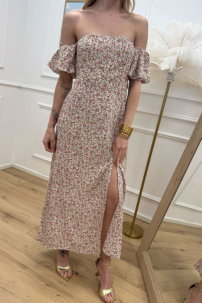 Vestito Nancy fiori rosa scollo bardot - Vicolo