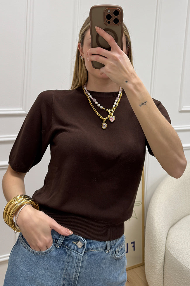 Maglia girocollo fondente a mezza manica - Kontatto