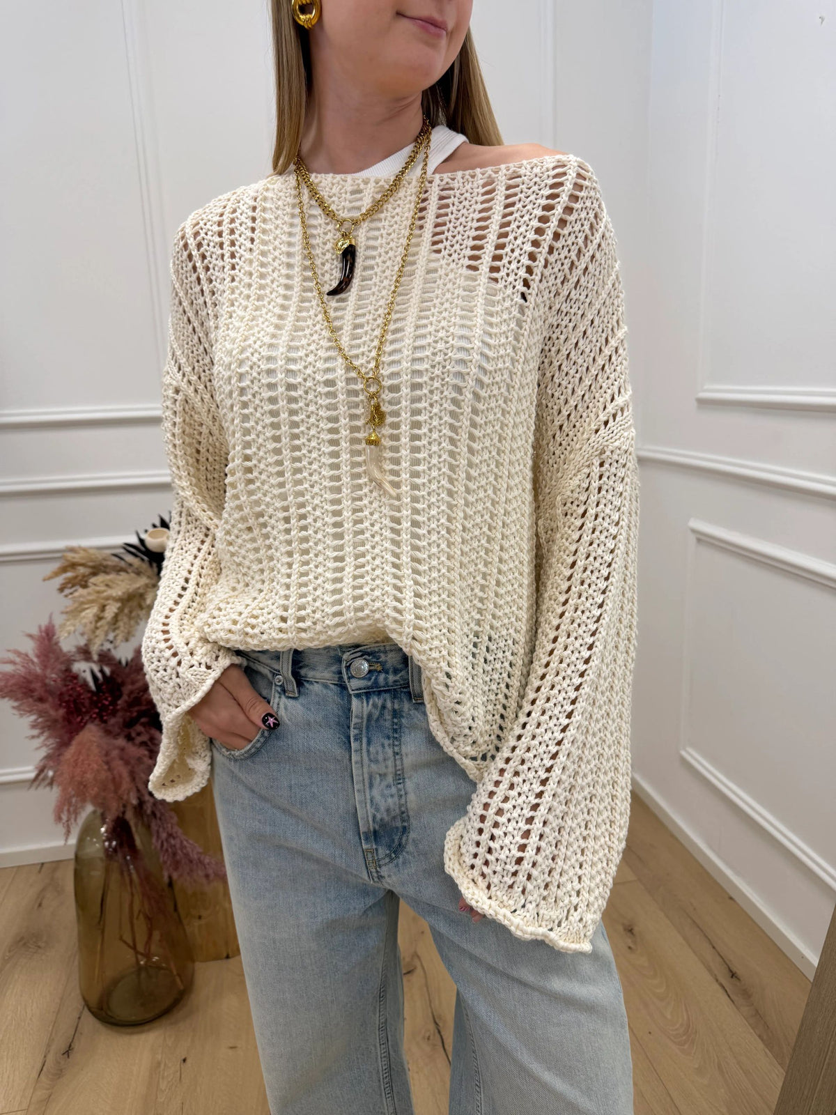 Maxi maglia traforata burro - Calibro Shop