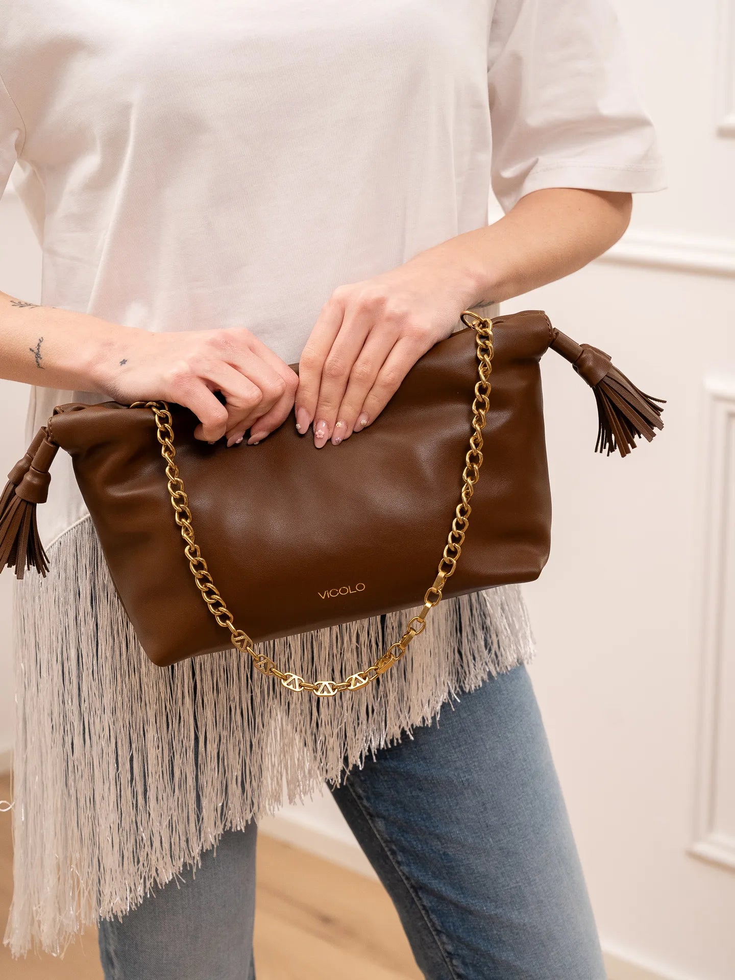 Borsa Tassel cioccolato mini - Vicolo