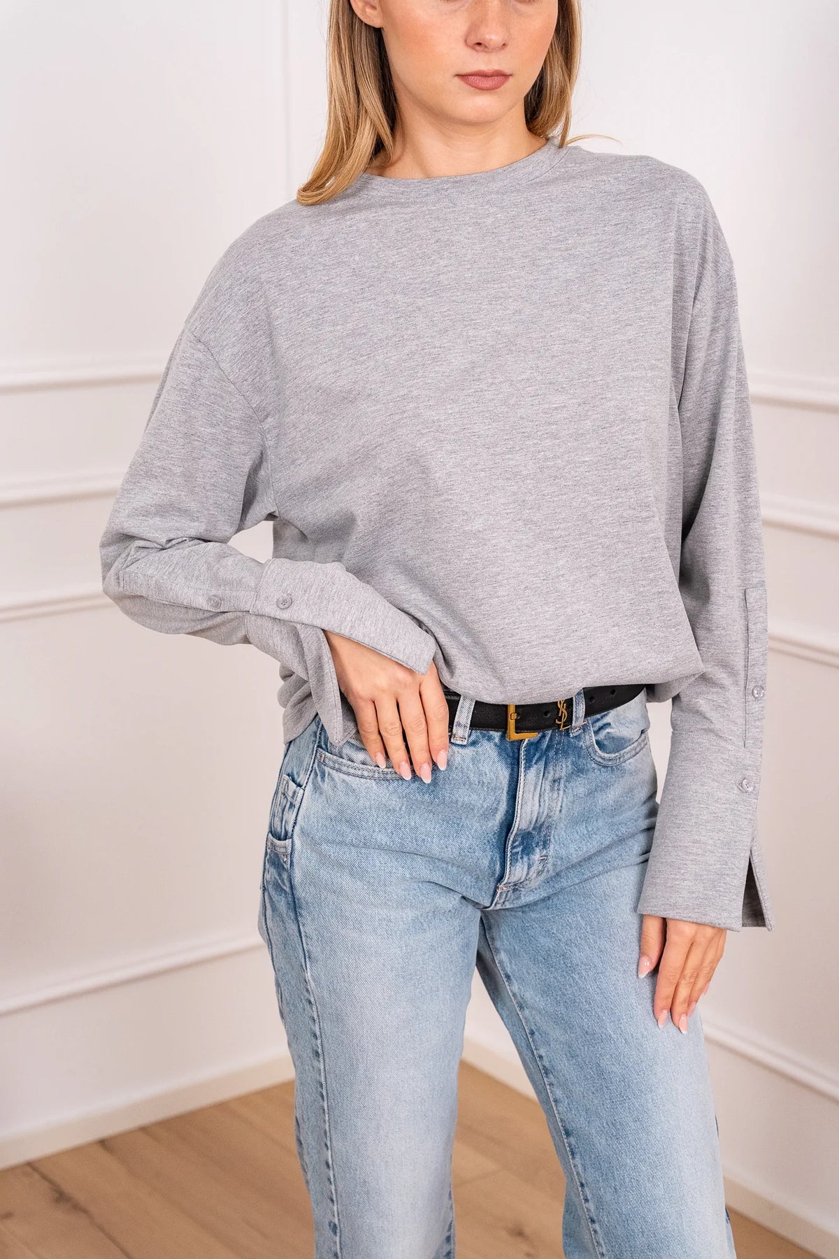 T shirt Polsino manica lunga con finale stile camicia - Tensione In
